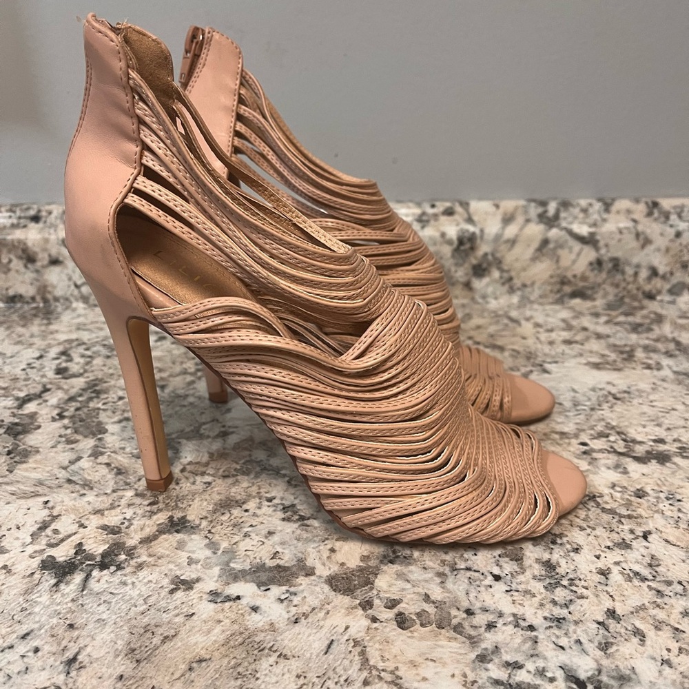 Women’s Nude Strappy Heels with Back Zip